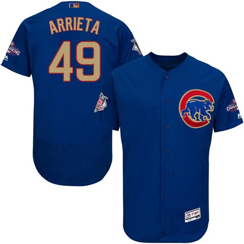 Cubs #49 Jake Arrieta Blue Flexbase Authentic Gold Program Stitched MLB Jersey